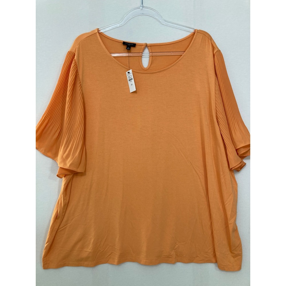 New‎ Talbots Pleated Sleeve Top 3X Orange Knit Flutter Sleeve Keyhole Soft Flowy